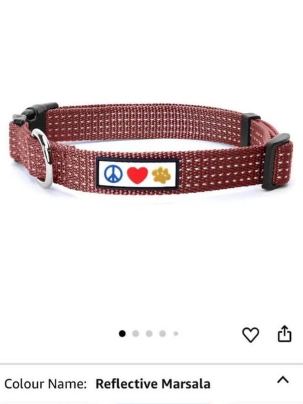 Reflective Marsala dogs Collar with Peace & Heart Patch (small)